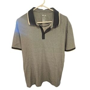 FLX Urban Commuter Polo Shirt Mens XL Gray Black Tipped Short Sleeve Golf Active